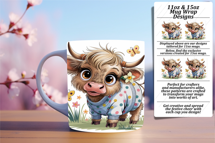 Customized Png For 15oz Mug Wrap , Cute Cow
