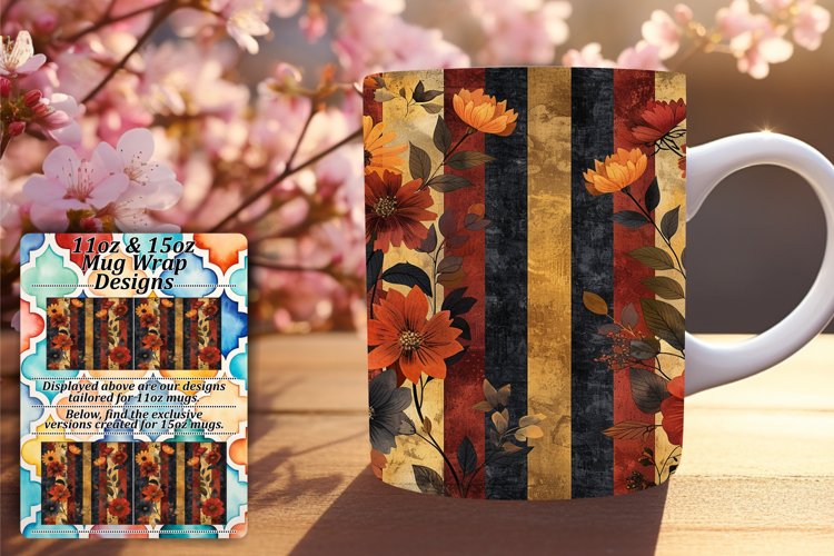 Spring Flower   Stripe Mug Wrap - Vibrant Elegance