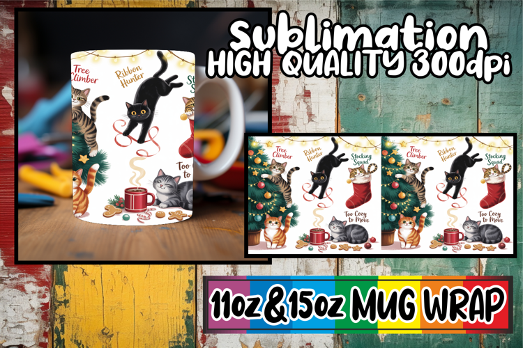 Pure elegance sublimation 11oz 15oz mug wrap, Funny Cat