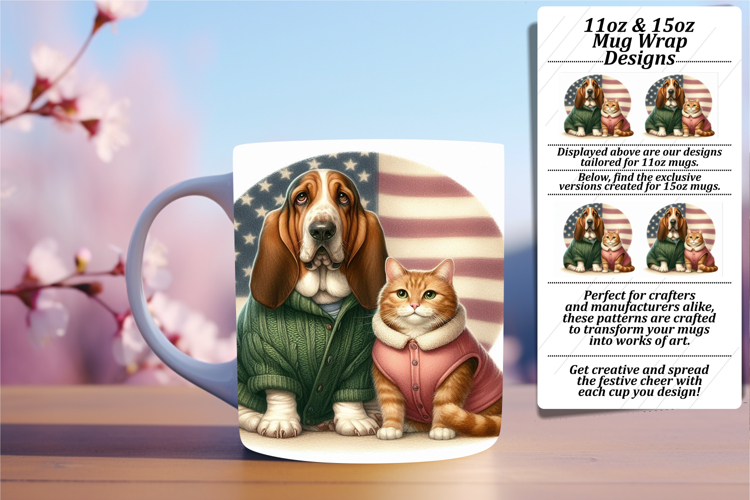 Radiant 15oz Mug Wrap Png Template , Dog and cat