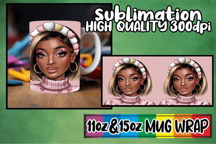 Whimsical views 11oz 15oz sublimation wrap, Afro Girl