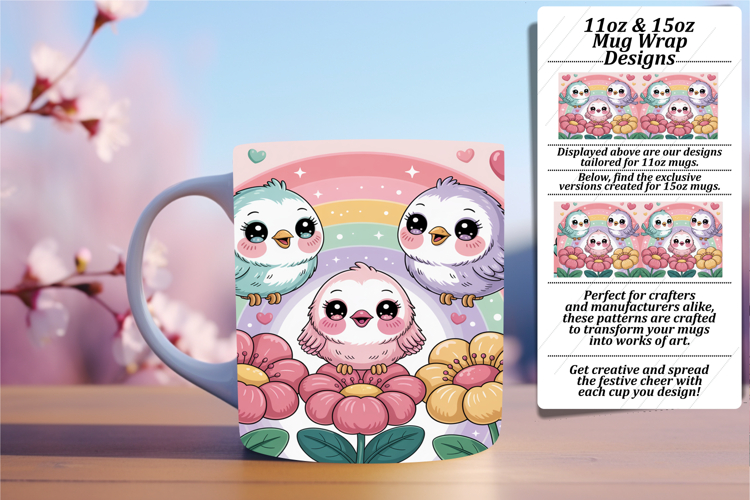 Gorgeous 15oz Mug Wrap Png Template , Birds