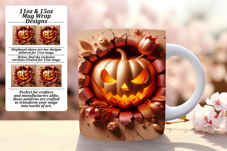 Alluring 15oz Mug Wrap Png Design , 3D Pumpkin