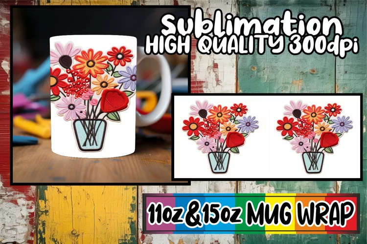3D Embroidered Love Mug Wrap: 11oz/15oz