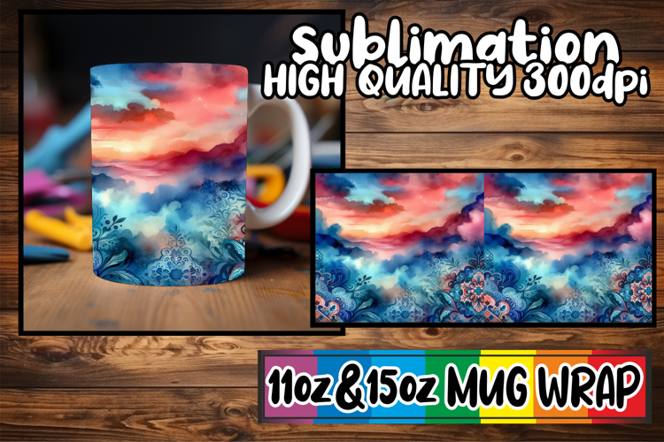 Captivating beauty 11oz 15oz mug wrap, Watercolor Pattern
