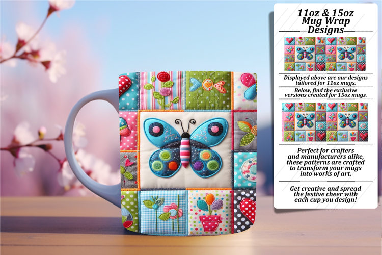Joyful 11oz Mug Wrap Png Design , Patchwork