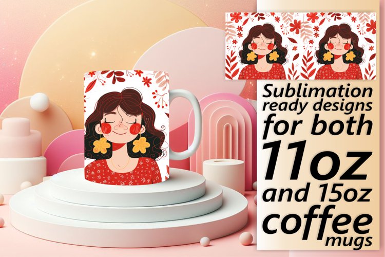 Graceful Floral Portrait Mug Wrap Sublimation 11oz/15oz example image 1