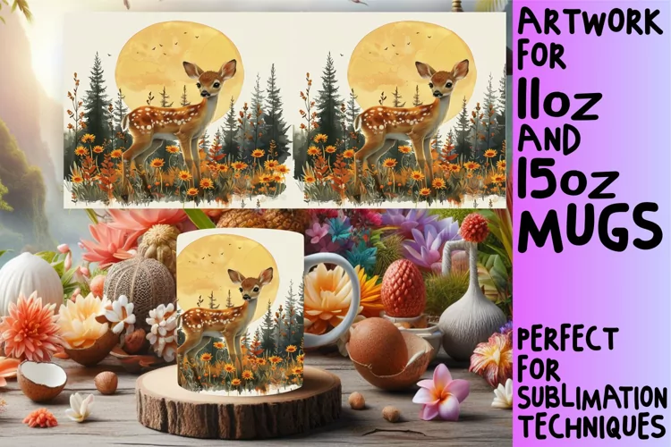 Sublimation Deer Mug Wrap Spring Watercolor