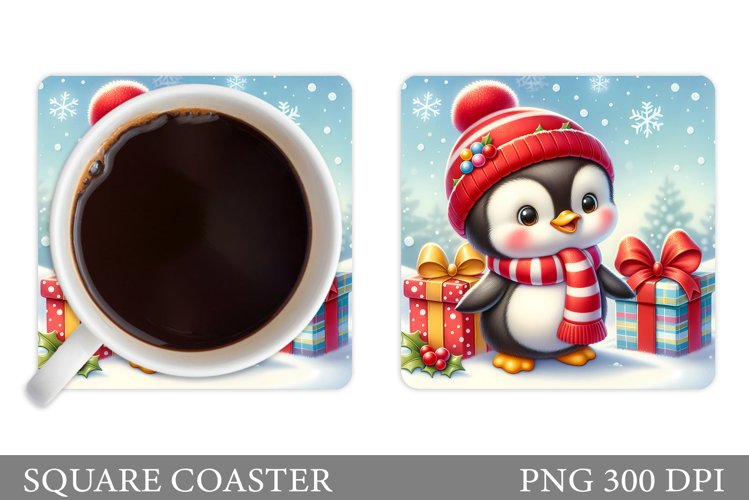 Cute Penguin Coaster Design. Christmas Coaster Sublimation