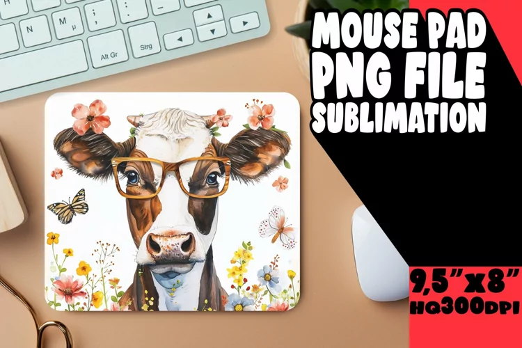 Spring Watercolor Cow Mouse Pad: Sublimation Chic