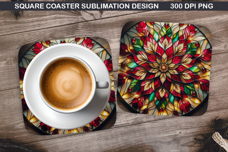 Poinsettias Coaster Sublimation, Christmas Coaster PNG