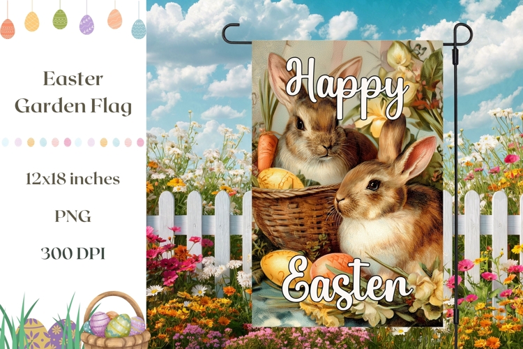Happy Easter Garden Flag, Easter Basket Garden Flag PNG