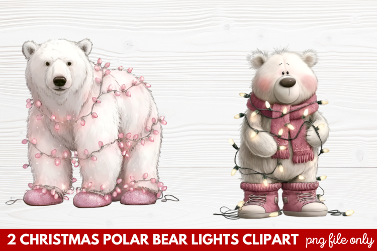 Christmas Polar Bear Lights Clipart | Cute Holiday Bear PNG