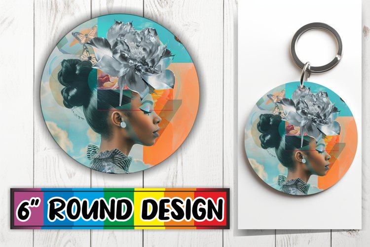 Black Woman Round Design Artistic Abstract Sublimation PNG example image 1