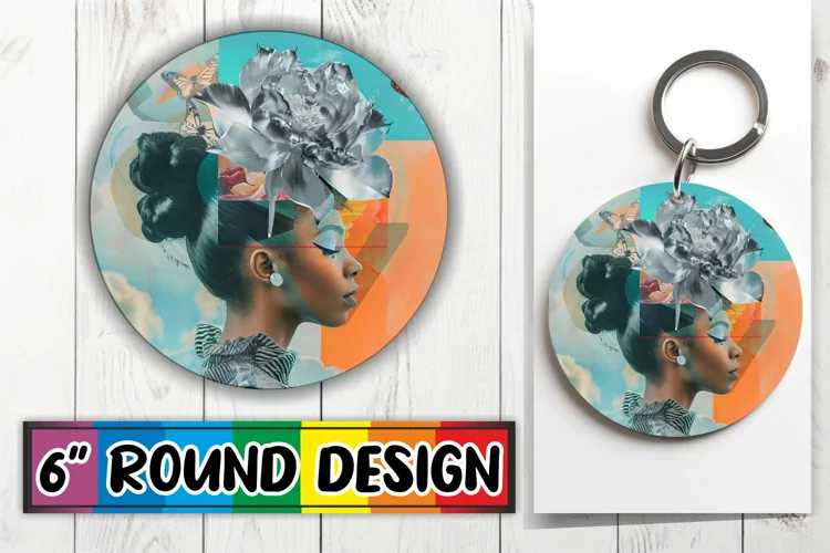 Black Woman Round Design Artistic Abstract Sublimation PNG