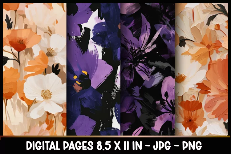 4 Abstract Floral Digital Papers I Junk Journal 8.5x11