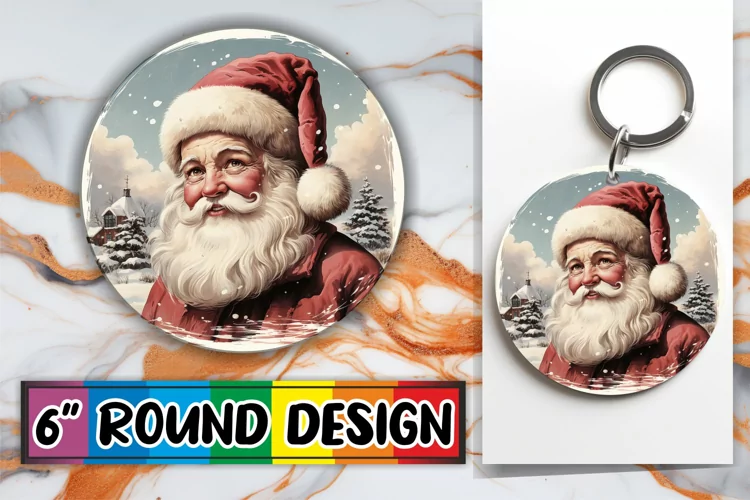 Watercolor Retro Holiday Keychain Round Design Sublimation