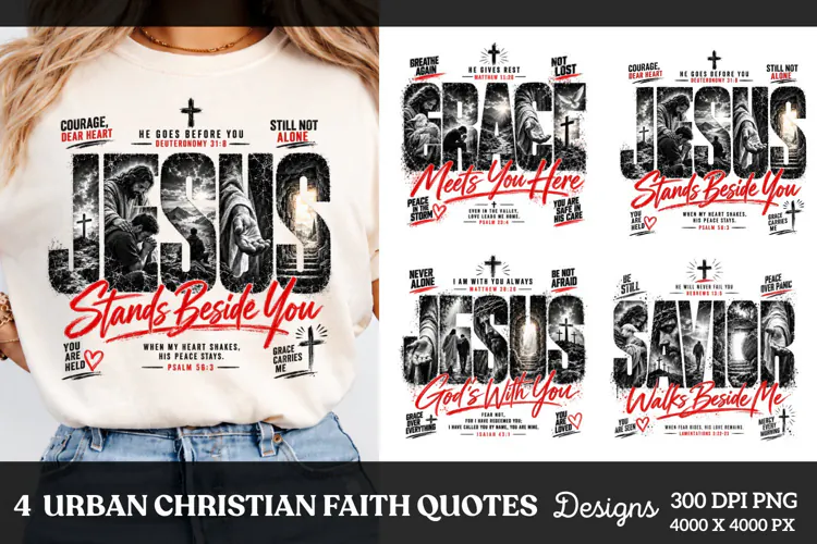 4 Urban Christian Faith Shirt PNG Designs, 4 Christian Grace