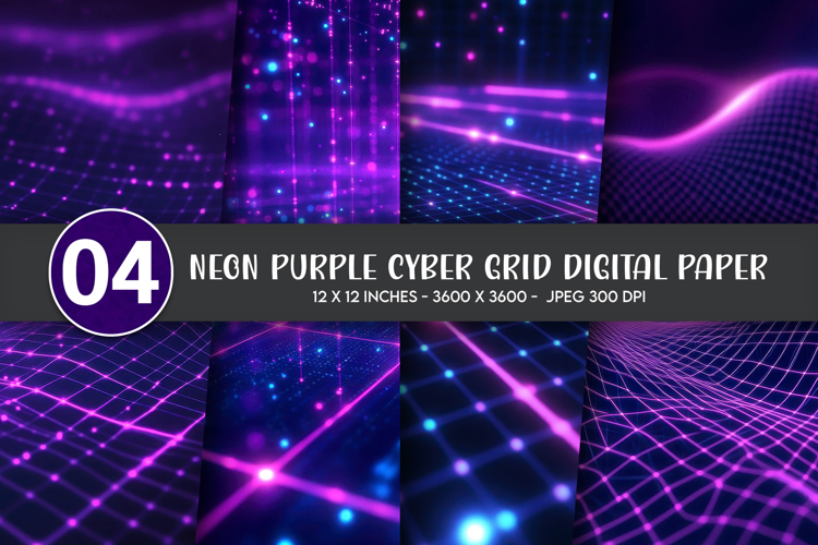 Neon Purple Cyber Grid Digital Paper