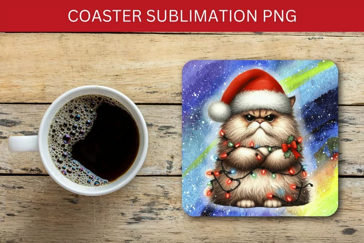 square coaster - grumpy tangled cat