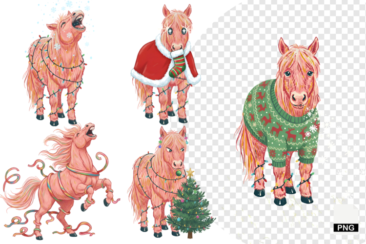 Boho Watercolor Christmas Horse Clipart