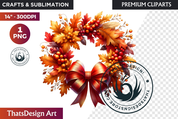 Autumn Harvest Wreath Clipart - Rustic Fall & Thanksgiving