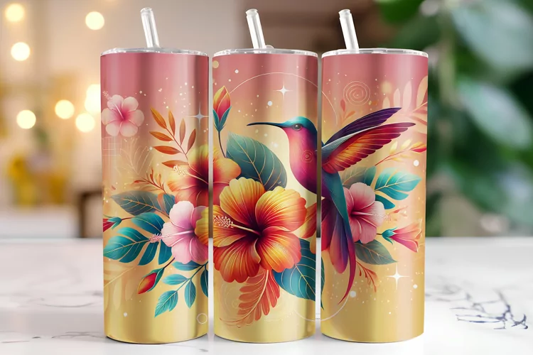 Bird & Flower Tumbler Wrap | Sublimation | Tumblers