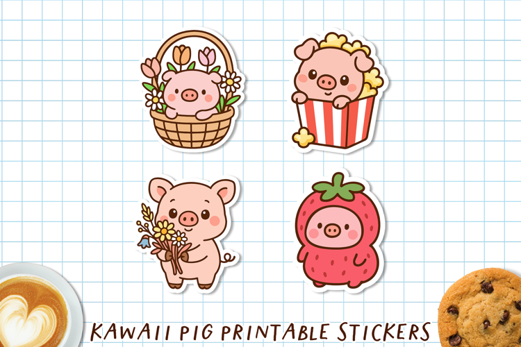 Kawaii Pig Stickers | Cute Cartoon Pigs PNG & Cricut Sheet.