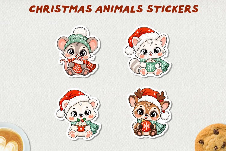 Cute Christmas Animals Printable Stickers. example image 1
