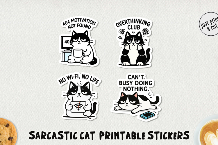 Sarcastic Cat Printable Stickers PNG
