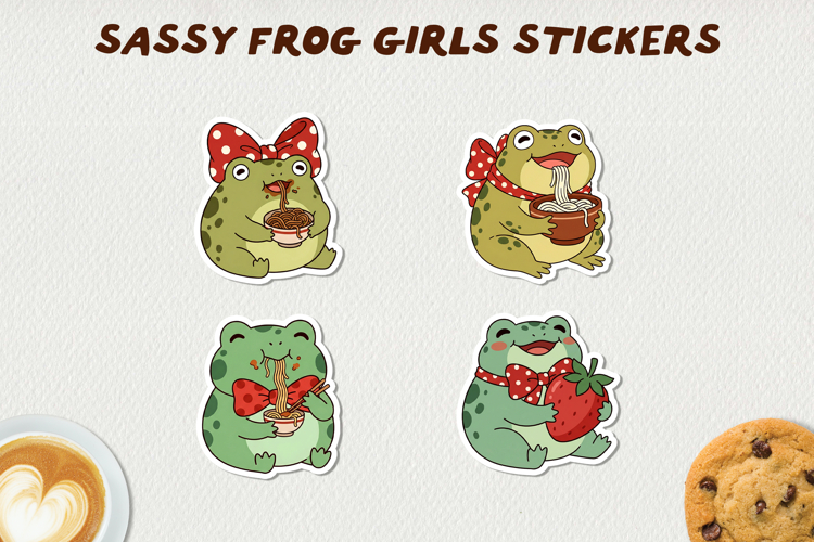 Sassy Frog Girls Stickers PNG Cute Kawaii Frog Clipart