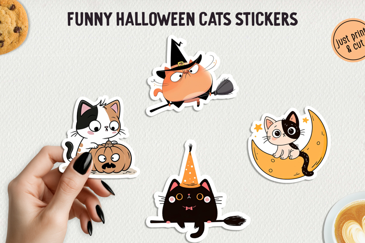 Funny Halloween Cat Sticker PNG Printable Stickers.