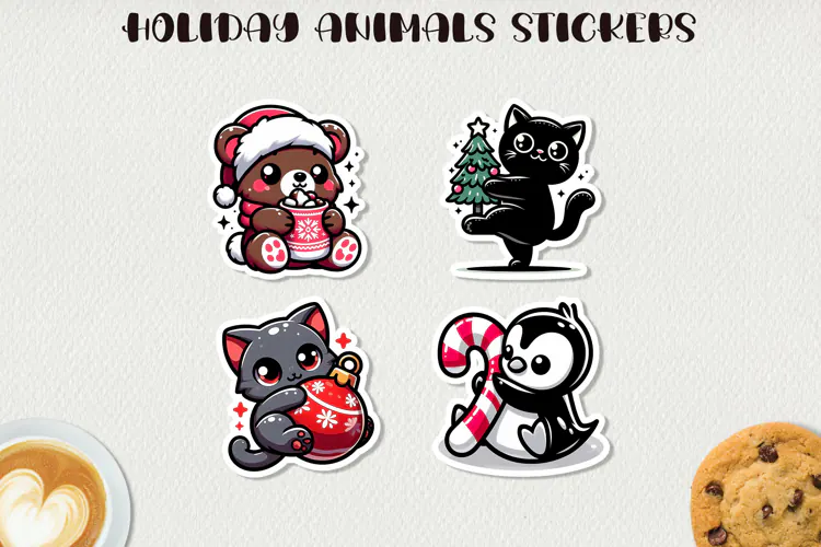 Cute Christmas Animals Stickers Kawaii Holiday Stickers