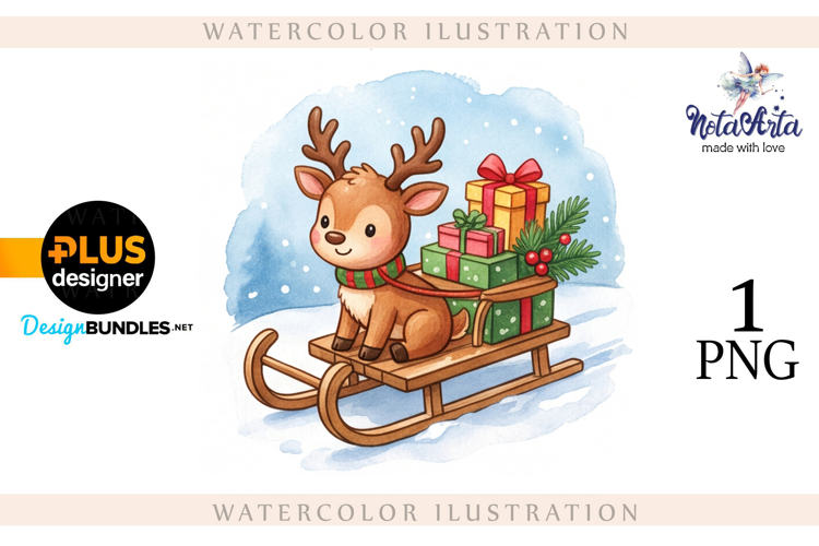 Christmas deer watercolor illustration