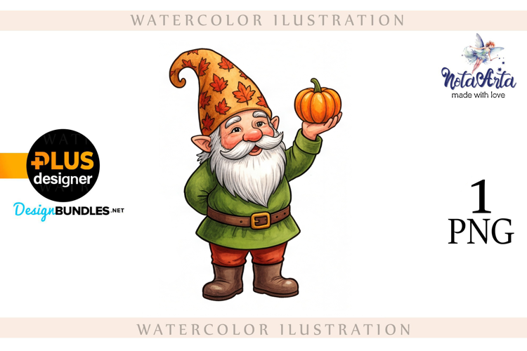 Gnomes with Pumpkin Harvest in Watercolor Style