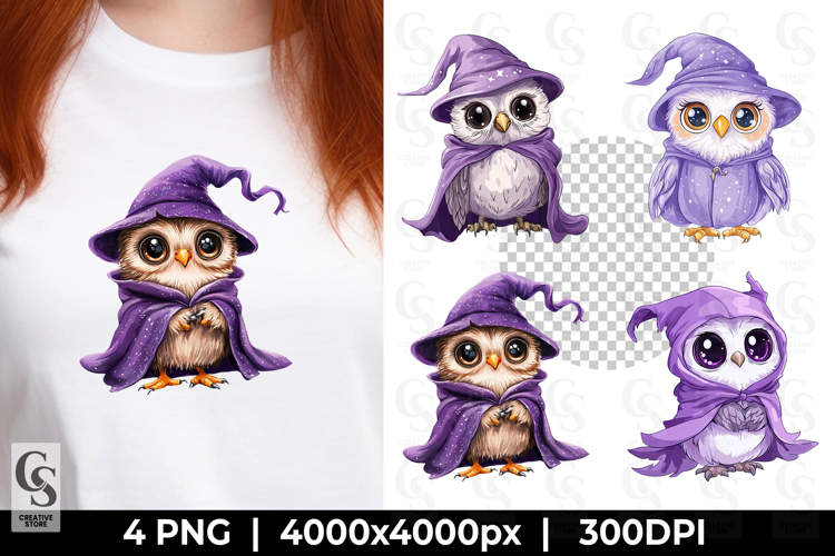 Cute Owl in Wizard Hat Kawaii Magic Clipart Sublimation PNG
