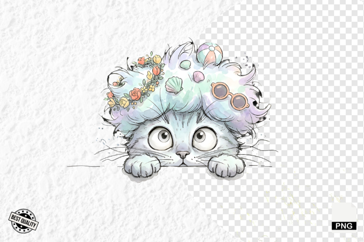 Summer Cat Peeking Clipart