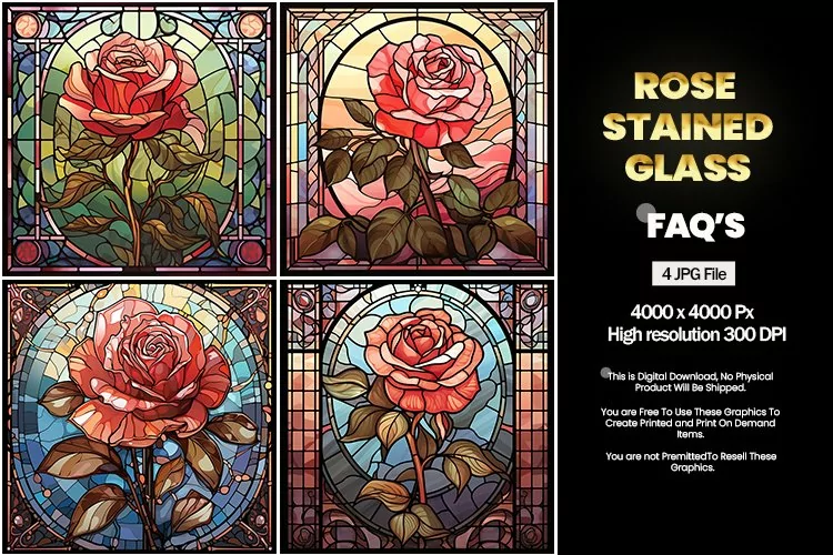 Stained Glass Rose Square Coaster - 04 Variations