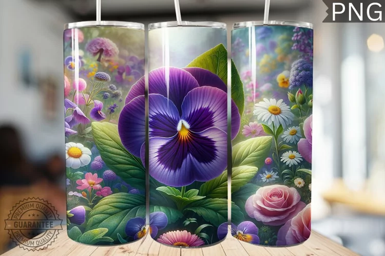 Pansy Flower Tumbler Wrap - Tumbler Design