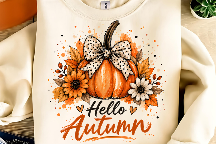 Hello Autumn PNG, Pumpkin Sublimation, Thanksgiving PNG