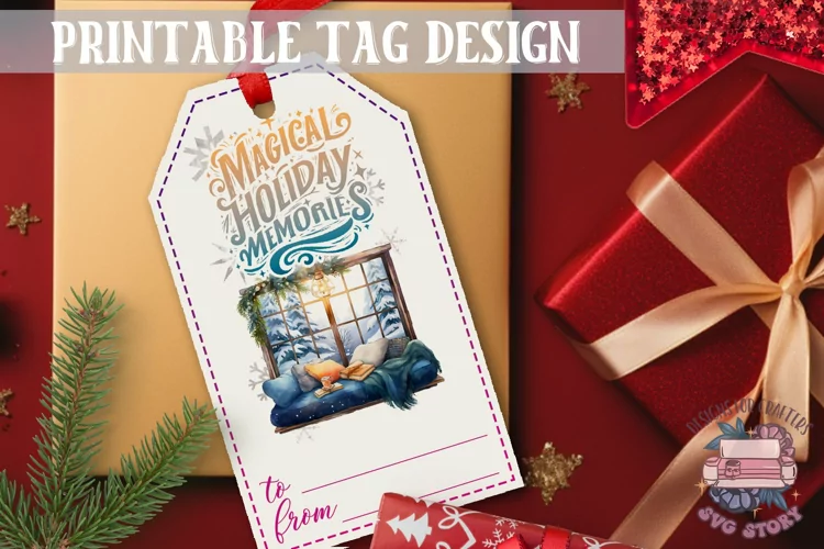 Watercolor Christmas Gift Tag Holiday Memories PNG
