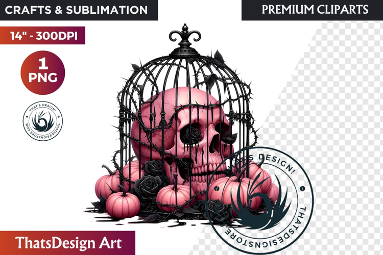 Pink and Black Gothic Halloween Skulls Clipart, pastel goth