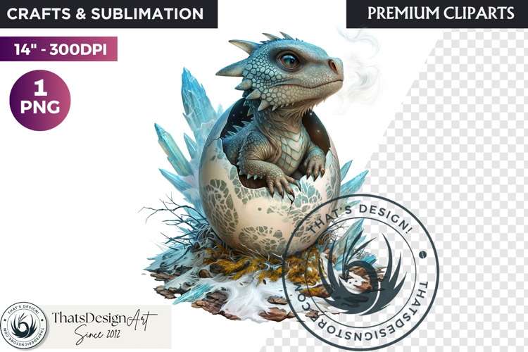 Cute Baby Dragon in a egg Clipart, dragon egg, Fantasy PNG example image 1