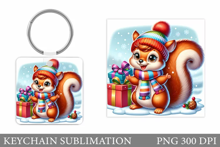 Christmas Squirrel Keychain. Christmas Keychain Design