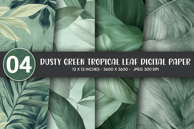 Dusty Green Tropical Leaf Digital Paper example image 1