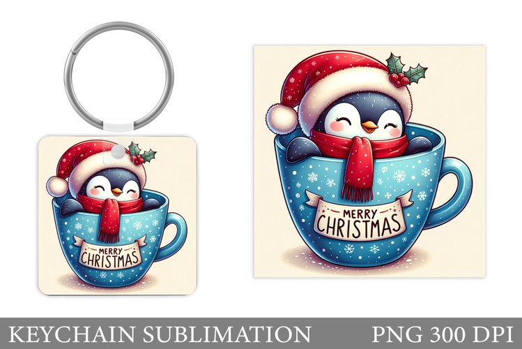 Christmas Penguin Keychain. Cute Penguin Keychain example image 1