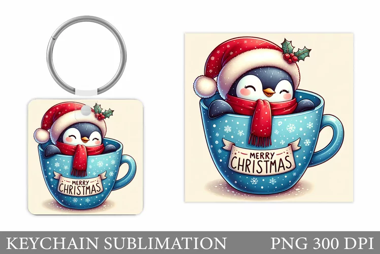 Christmas Penguin Keychain. Cute Penguin Keychain