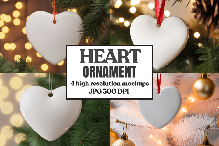 Christmas Heart Ornaments Mockup | Hanging Glass Heart Ornam