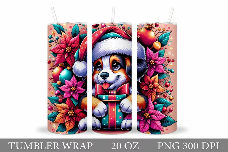 Christmas Dog Tumbler Design. Christmas Tumbler Sublimation