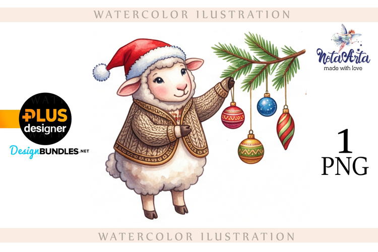 Christmas Sheep in Watercolor Style